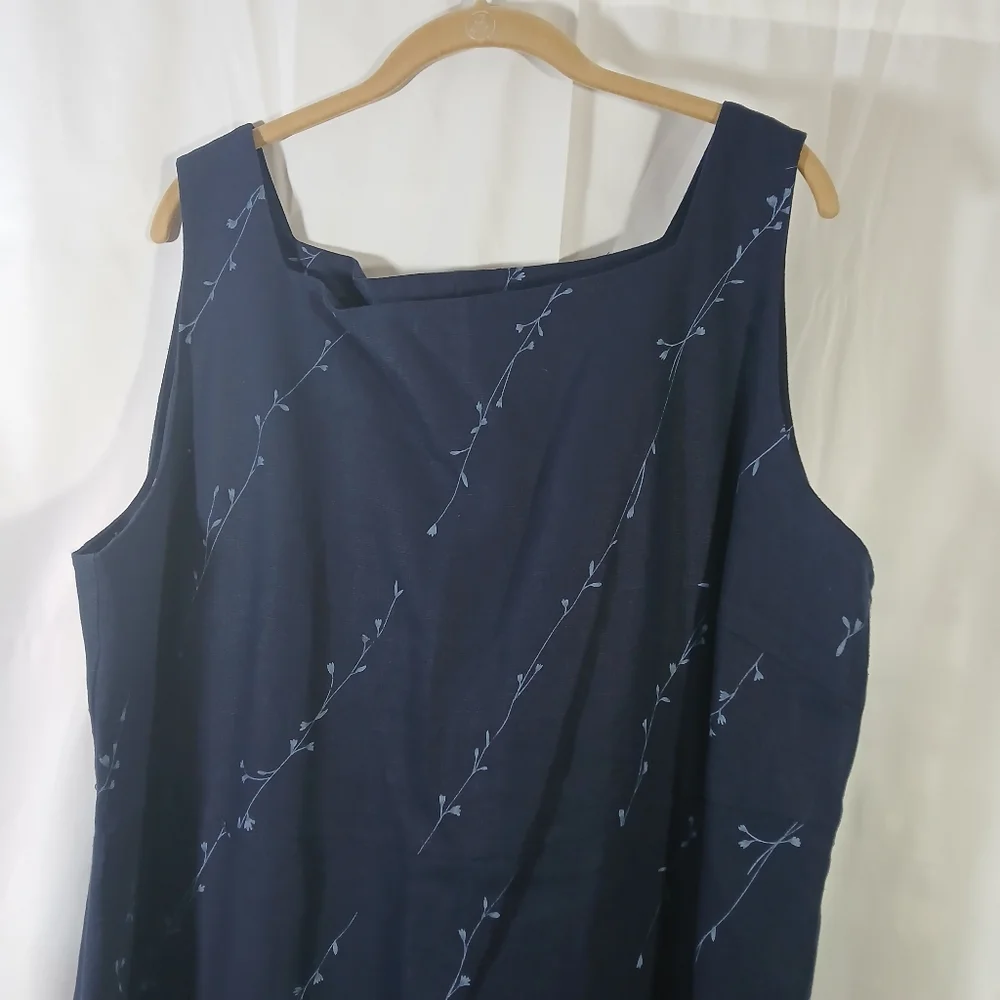 Vintage Outfit JPR Womens 2X Linen 2 Pc Set Maxi Dress Jacket Navy Blue Floral